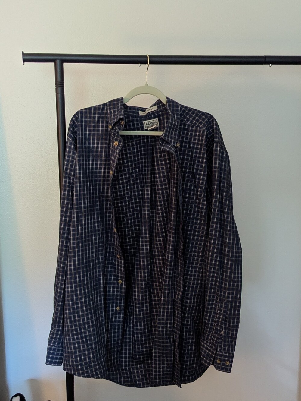 L.L. Bean Navy and White Checked Button-Down Shirt